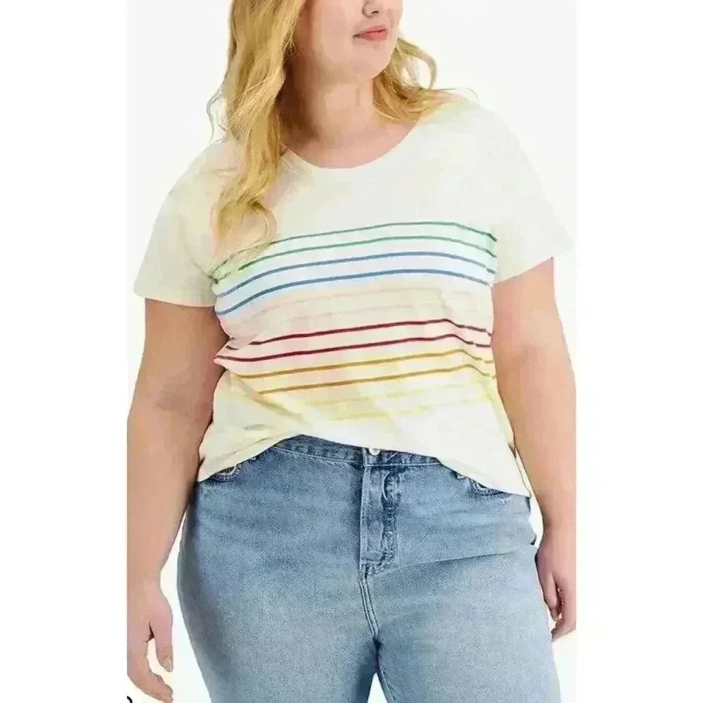 Style & Co | Women's‎ Plus Size 100% Cotton Striped Top Rainbow | Size 2X